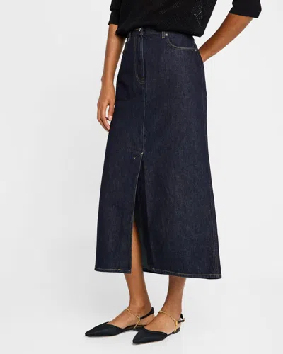 Loulou Studio Indigo Rona Denim Midi Skirt In Raw Wash