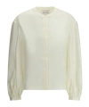 Loulou Studio Satin Pleated Crew Neck Shirt In White