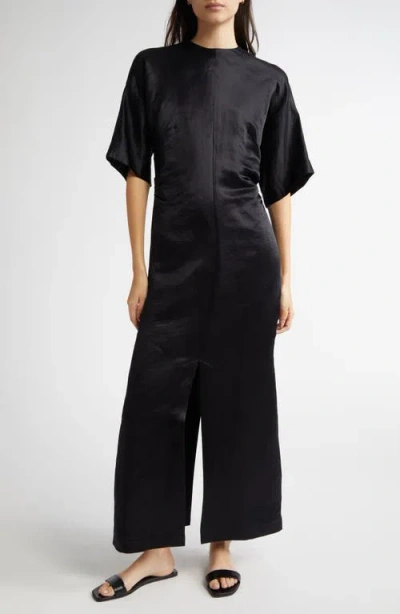 Loulou Studio Loulou De Saison Ruby Fitted Linen & Silk Satin Dress In Black