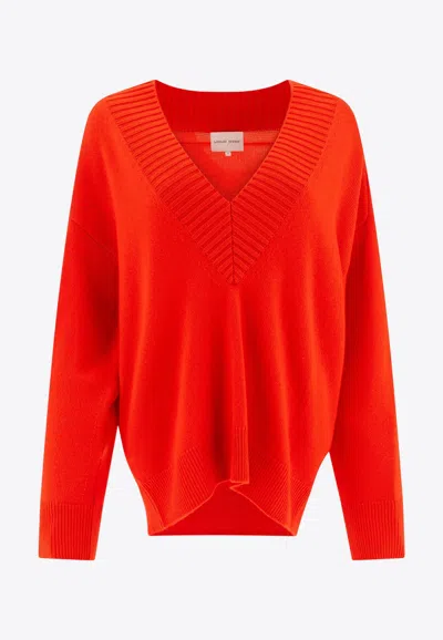 Loulou Studio Sage V-neck Cashmere Sweater In Red