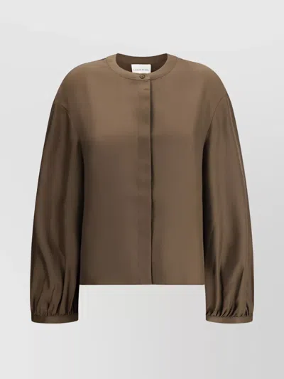 Loulou Studio Satin Crew Neck Shirt In Brown