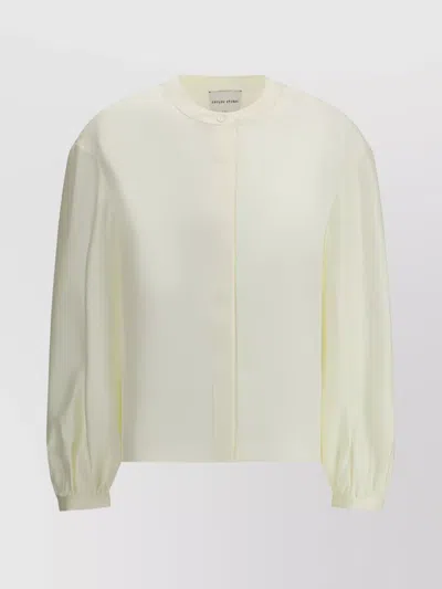 Loulou Studio Satin Pleated Crew Neck Shirt In White