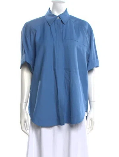 Pre-owned Loulou Studio Short Sleeve Button-up Top In Blue