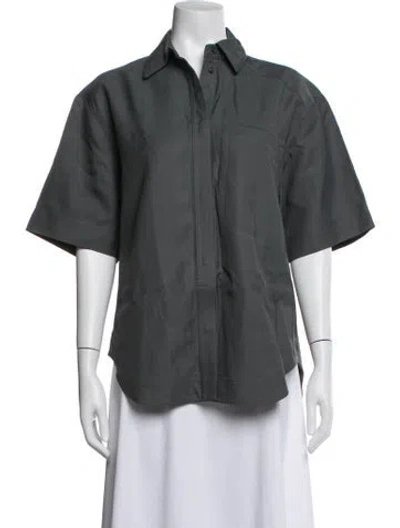 Pre-owned Loulou Studio Short Sleeve Button-up Top In Green