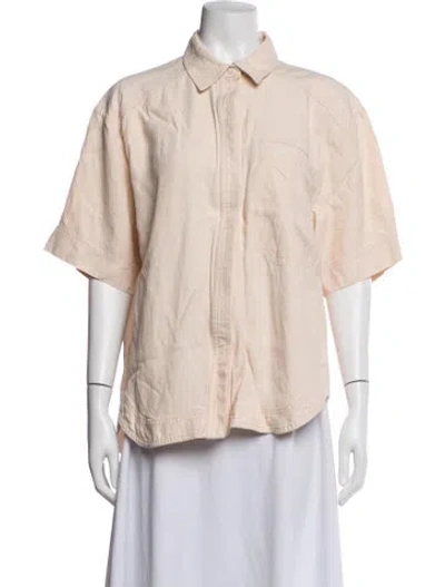 Pre-owned Loulou Studio Short Sleeve Button-up Top In Neutrals
