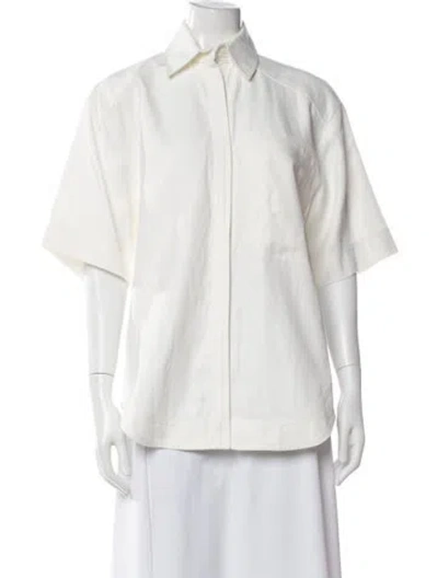 Pre-owned Loulou Studio Short Sleeve Button-up Top In White