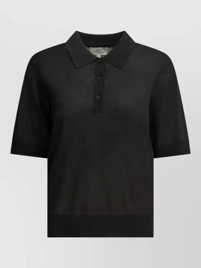 Loulou Studio Short Sleeve Knit Top Fitted Ribbed Trims In Black