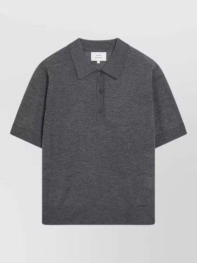 Loulou Studio Short Sleeve Polo Knit Top Ribbed In Black