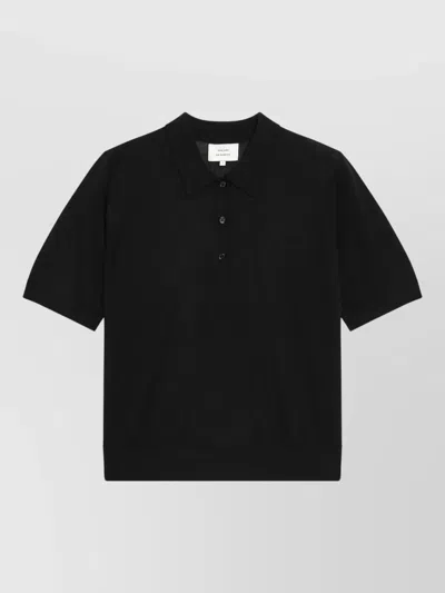 Loulou Studio Short Sleeve Polo Top Ribbed Hem In Black