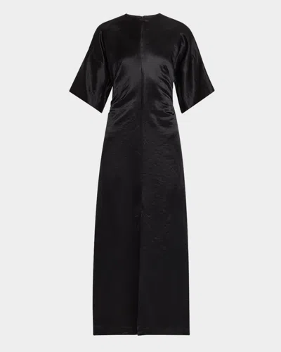 Loulou Studio Short-sleeve Ruched Maxi Dress In Black