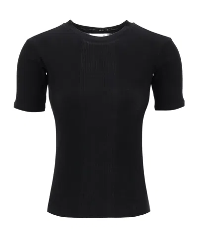 Loulou Studio Ribbed Crew Neck Short Sleeve Top In Black