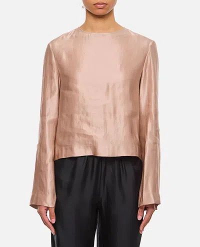 LOULOU STUDIO SILK AND LINEN ROUND NECK BLOUSE