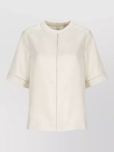 Loulou Studio Silk Blouse Round Neck Short Sleeves In Neutral