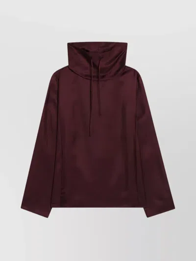 LOULOU STUDIO SILK BLOUSE WITH DRAWSTRING AND HIGH COLLAR