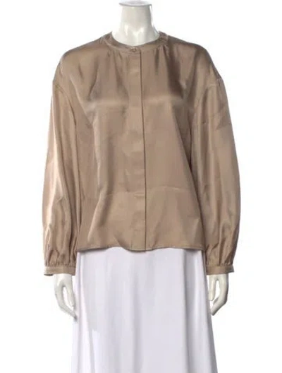 Pre-owned Loulou Studio Silk Long Sleeve Top In Neutral