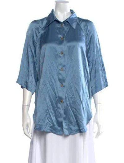 Pre-owned Loulou Studio Silk Three-quarter Sleeve Button-up Top In Blue