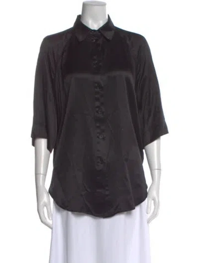 Pre-owned Loulou Studio Silk Three-quarter Sleeve Button-up Top In Gray