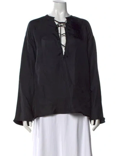 Pre-owned Loulou Studio Silk Tie Neck Top In Black