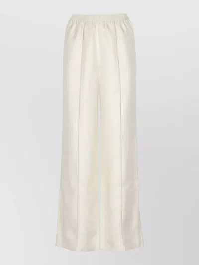 Loulou Studio Silk Wide Leg Trousers Side Embroidery In White