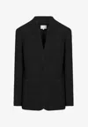 Loulou Studio Single-button Round-neck Pullover Jacket In Black