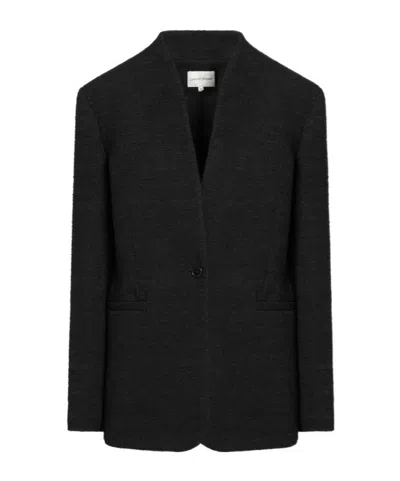 Loulou Studio Single-button Round-neck Pullover Jacket In Black