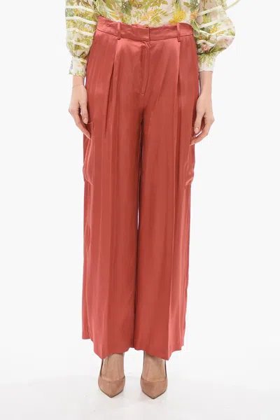 Loulou Studio Single Pleated Satin Wide Leg Pants In White