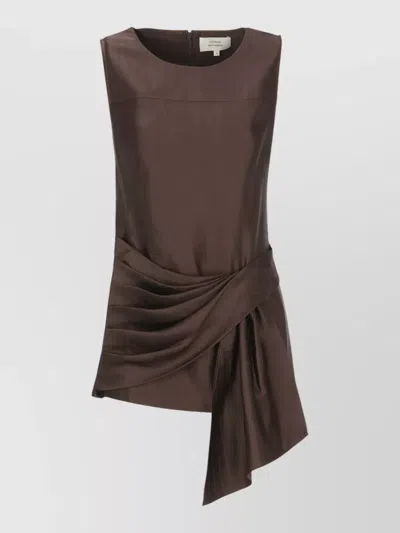 Loulou Studio Sleeveless Top Round Neck Satin Pinstripe In Brown