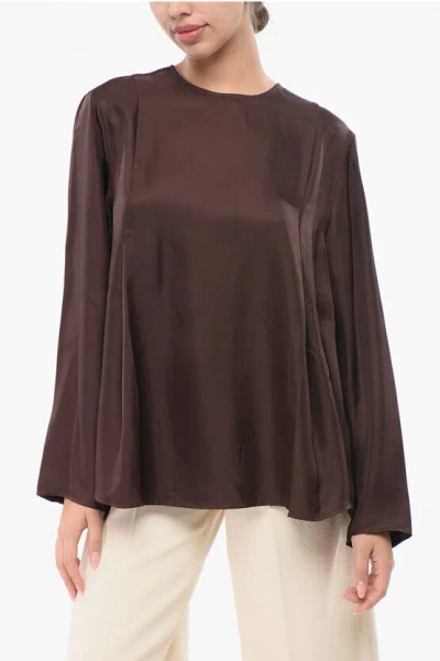 Loulou Studio Solid Color Twill Silk Adalyn Blouse In Brown