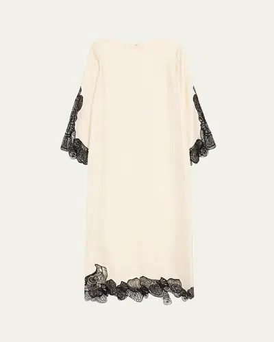 Loulou Studio Soto Lace Trim Silk-blend Dress In Neutral