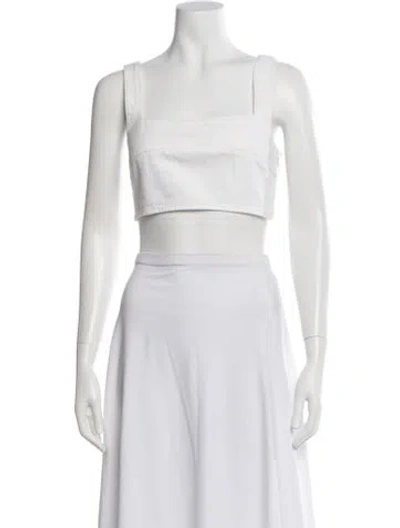 Pre-owned Loulou Studio Square Neckline Sleeveless Crop Top In White