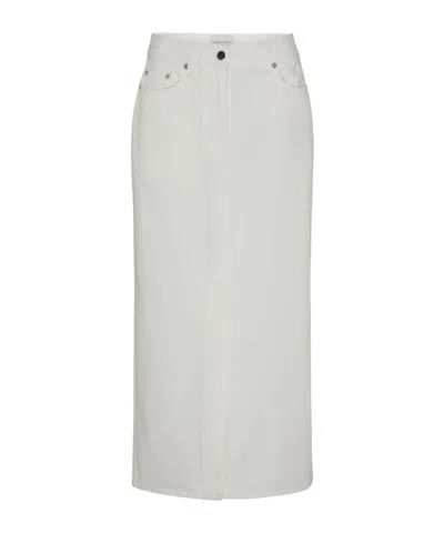 Loulou Studio Straight-cut Mid-length Denim Skirt In White