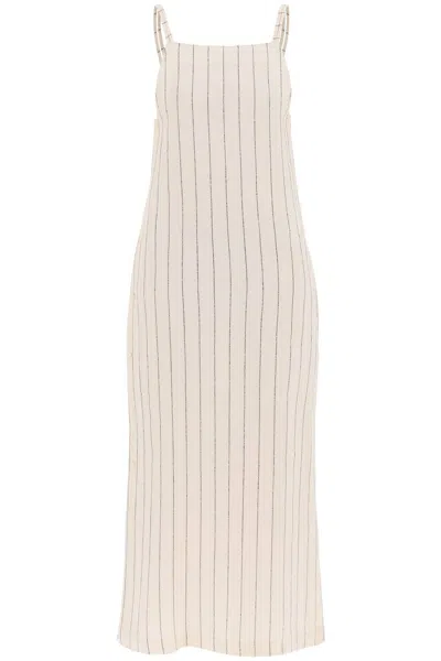 Loulou Studio Etta Gestreiftes Midikleid Aus Twill In Naturfarben