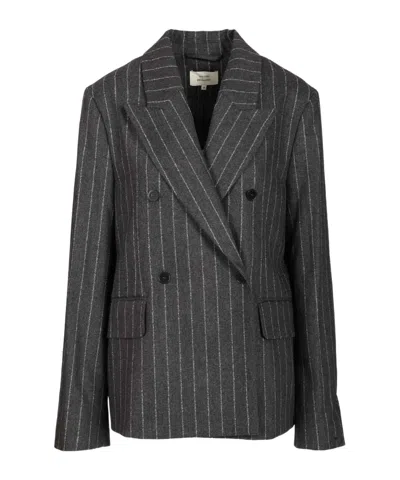 Loulou Studio Striped Suit Jacket In Black