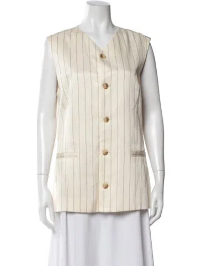 Pre-owned Loulou Studio Striped V-neck Button-up Top In Neutral