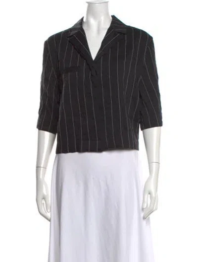 Pre-owned Loulou Studio Striped V-neck Top In Black