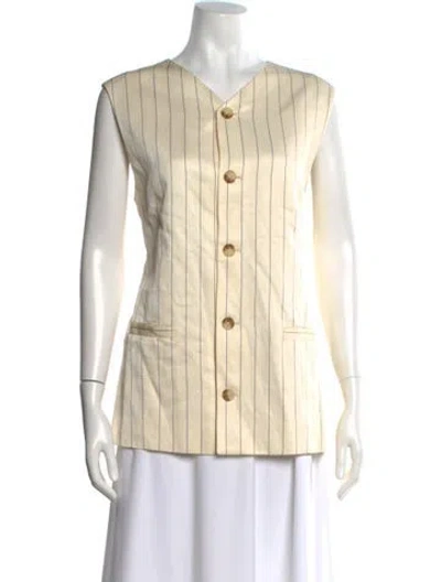 Pre-owned Loulou Studio Striped V-neck Top In Neutral