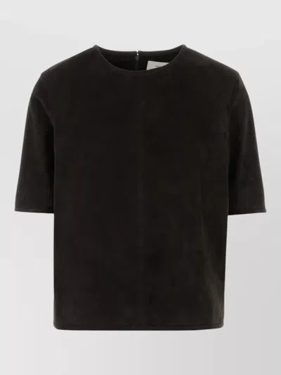 Loulou Studio Suede Short Sleeve Crewneck T Shirt In Black