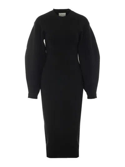 Loulou Studio Ribbed Long-sleeve Knee-length Knitted Dress In Black