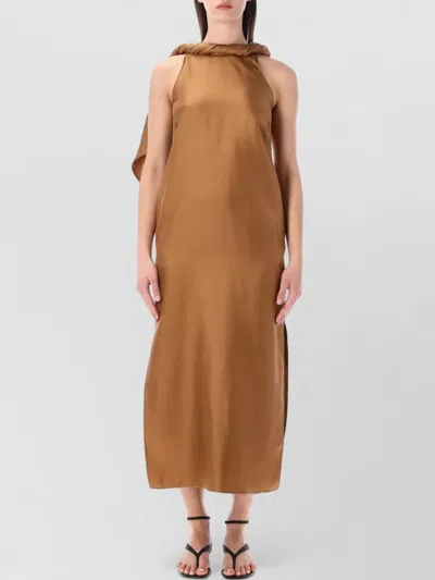 Loulou Studio Loulou Loulou Susan Silk Twill Twisted Collar Dress In Brown