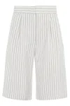 Loulou Studio Front Pleated Striped Bermuda Shorts With Pockets In Ivory Black Stripes
