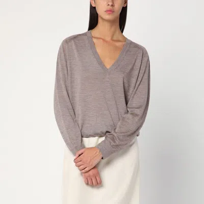 Loulou Studio Ribbed V-neck Cashmere Sweater In Gray