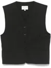 Loulou Studio Black Double-breasted Jacket In Cotton And Linen In Grey