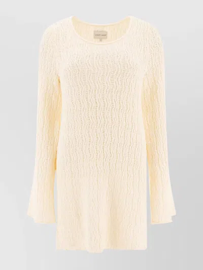 Loulou Studio Textured Fabric Long Sleeves Round Neckline Dress In White