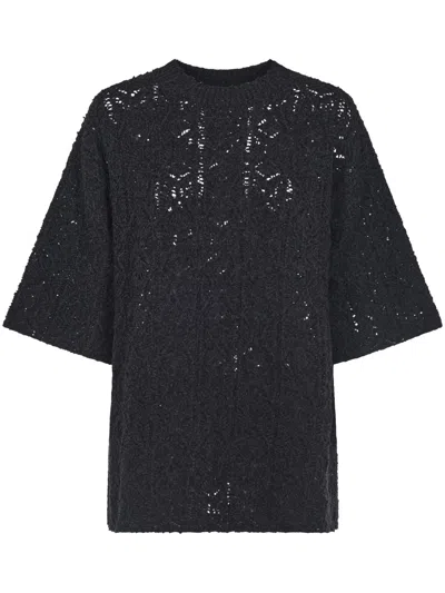 Loulou Studio Textured Open-knit Black Shirt