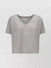 Loulou Studio V-neck Cotton T-shirt Asymmetrical Hemline