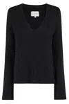 Loulou Studio Bahia V-neck Cotton Sweater In Black