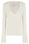 Loulou Studio Komo V-neck Cotton Sweater In Rice Ivory