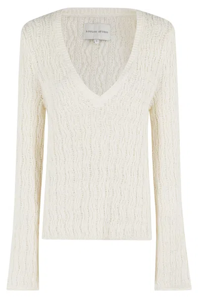 Loulou Studio Komo V-neck Cotton Jumper In White