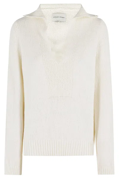 Loulou Studio V Neck Sweater In Rice Ivory