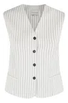 Loulou Studio Pinstripe Sleeveless Vest In Ivory Black Stripes